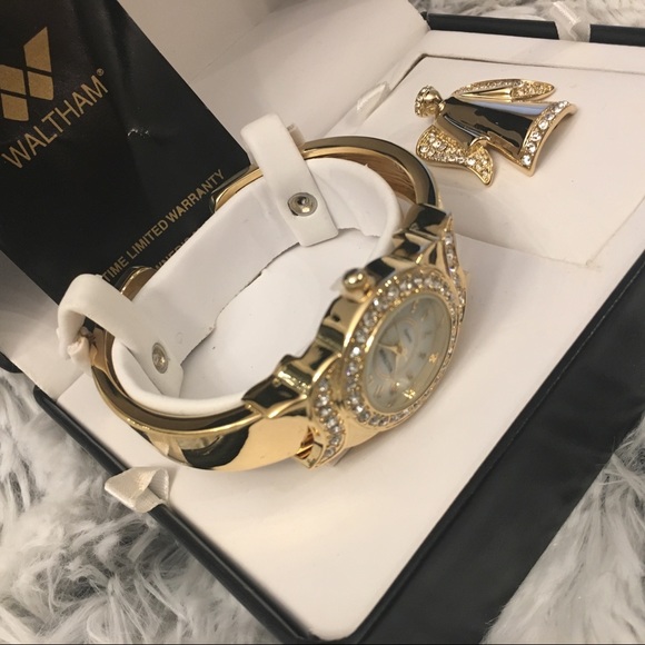 Waltham Cuff Bracelet Watch & Angel Pin Set main image 2